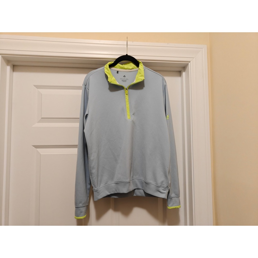Adidas Mens Quarter Zip Pullover Blue Grey Lime Green IJ0186‎ Activewear Small